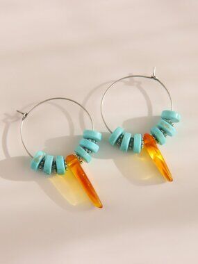 Turquoise Hoop Earrings with Baltic Amber